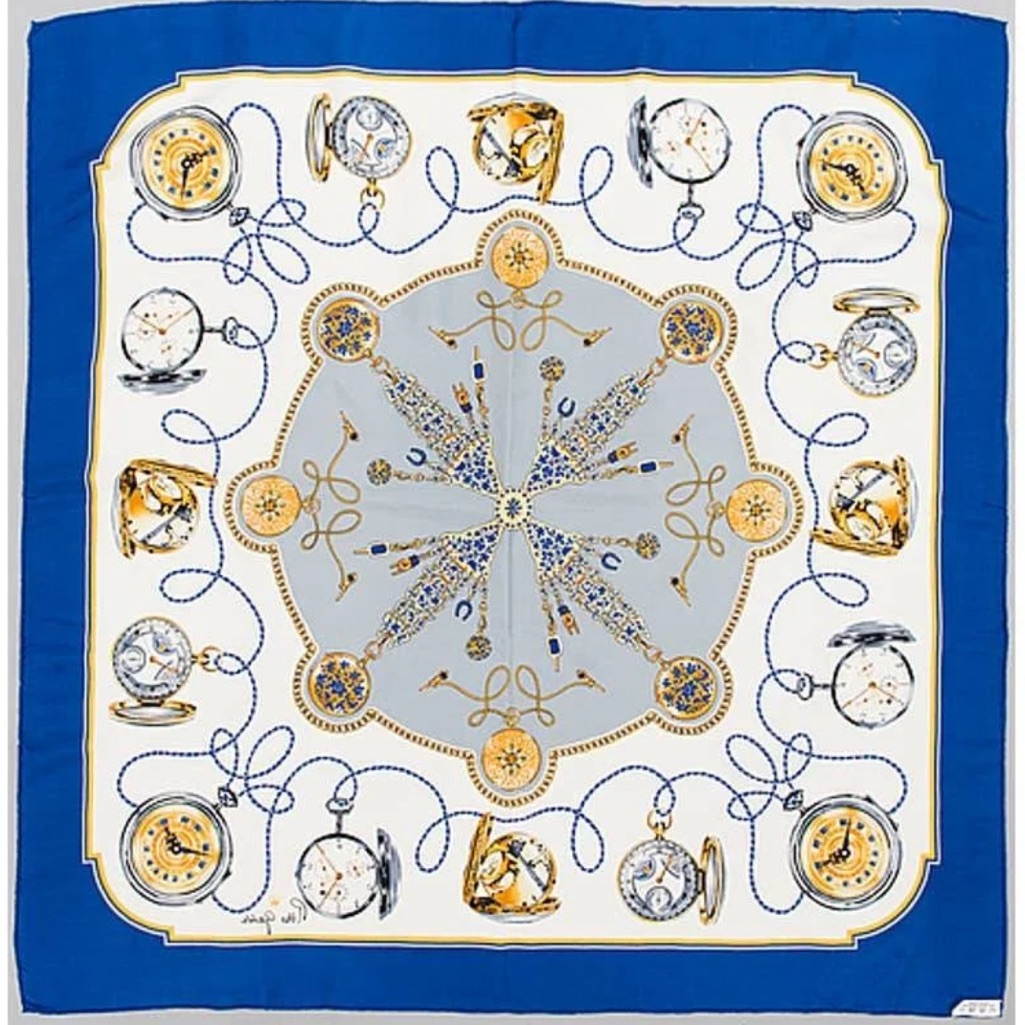 Rare Rolex Geneve Swiss Elegant Blue And White Silk Scarf